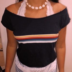 Brandy Melville Navy Rainbow Stripe tee